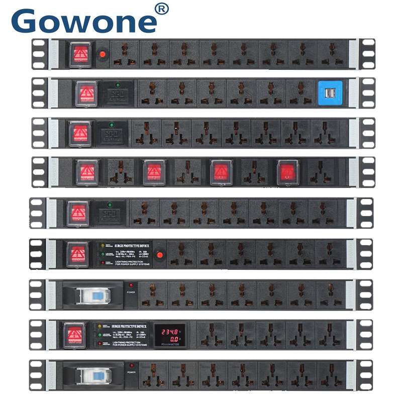 Gowone工业机柜PDU电源插座 防雷大功率分控无线接线板8位5米排插