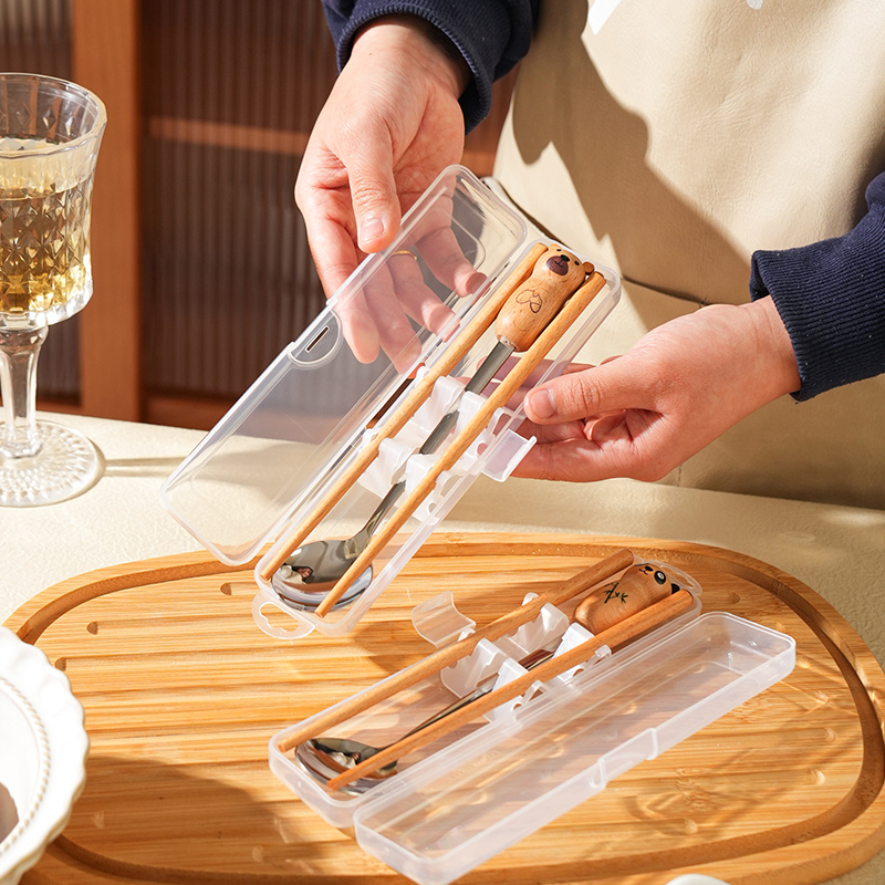 舍里筷勺套装高颜值不锈钢儿童学生筷子盒子便携餐具筷勺叉两件套