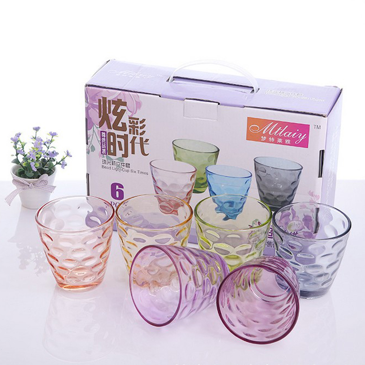 批量定制杯雨点杯玻璃杯套装6只装彩色礼盒广告杯礼品促销杯批蕟