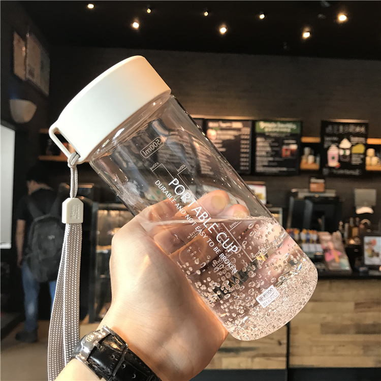 韩版简约塑料水杯男女学生便携防漏运动情侣创意清新透明随手杯子