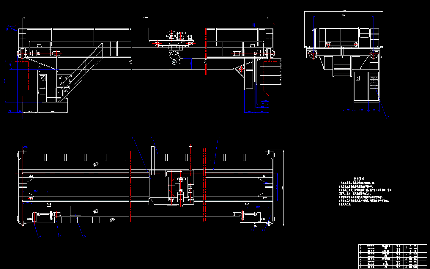 QD20t-25.5m箱形双梁桥式起重机主梁及端梁设计2D图机械CAD素材