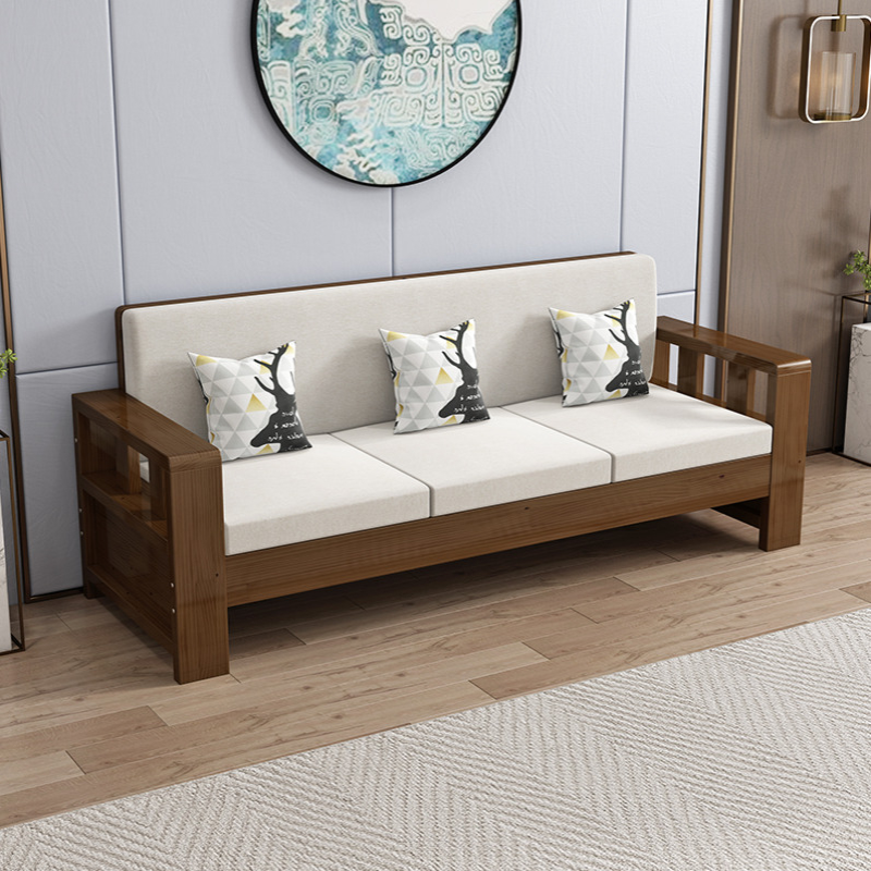 中式实木沙发组合简约客厅冬夏两用木质家具经济小户型出租屋沙发