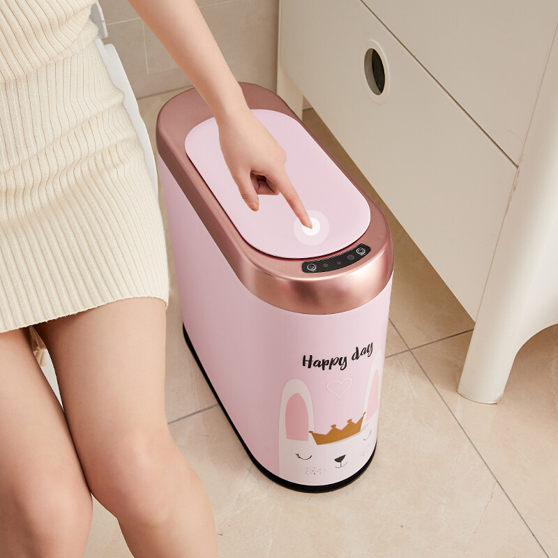 可爱智能感应式垃圾桶家用卫生间厕所夹缝专用电自动带盖轻奢纸篓