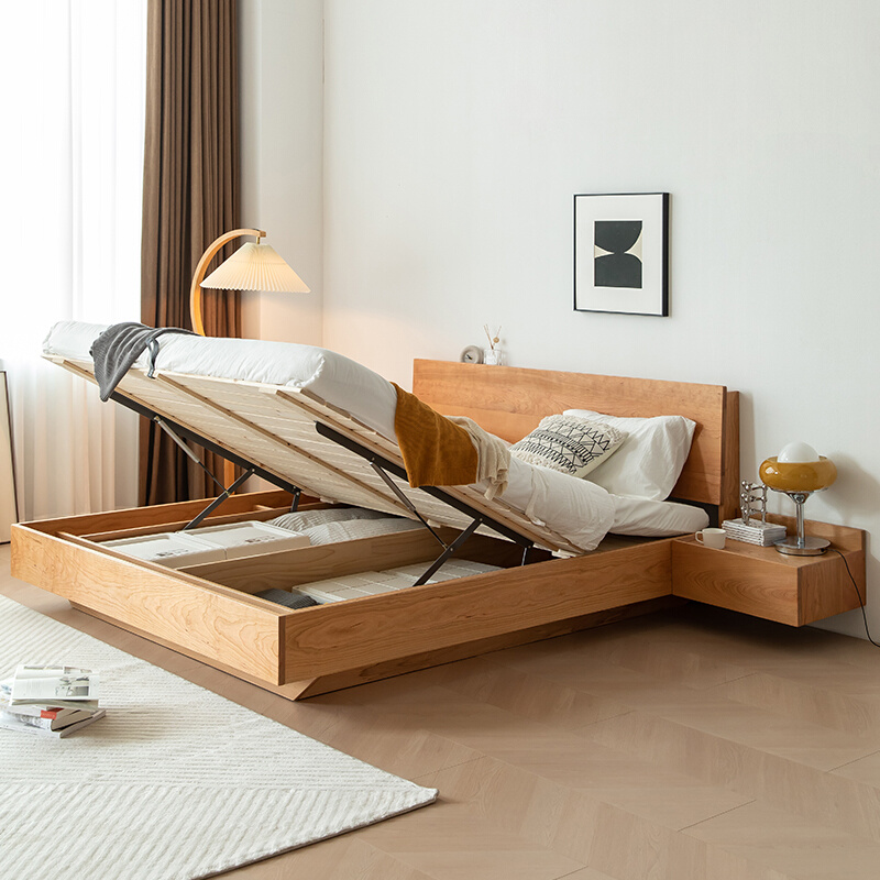 北欧实木箱体床1.8米红橡木日式樱桃木家具气压高箱储物1.5双人床