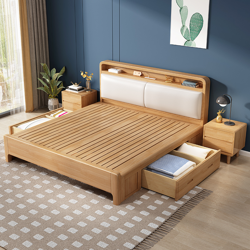 北欧实木床现代简约双人主卧大床1.8米卧室储物箱体床1.5米单人床
