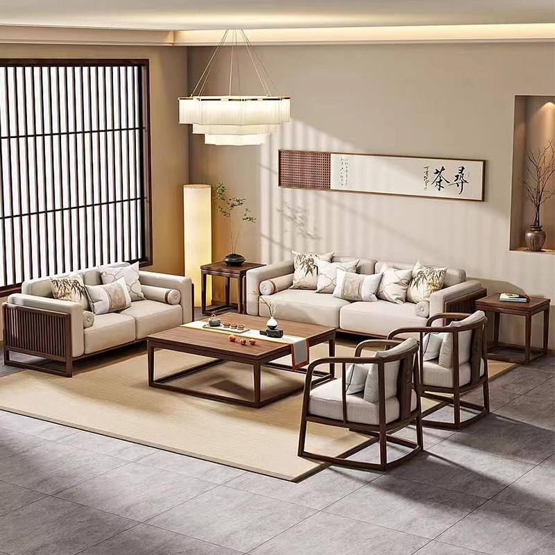 新中式实木沙发组合客厅别墅大小户型现代简约禅意办公家具定制