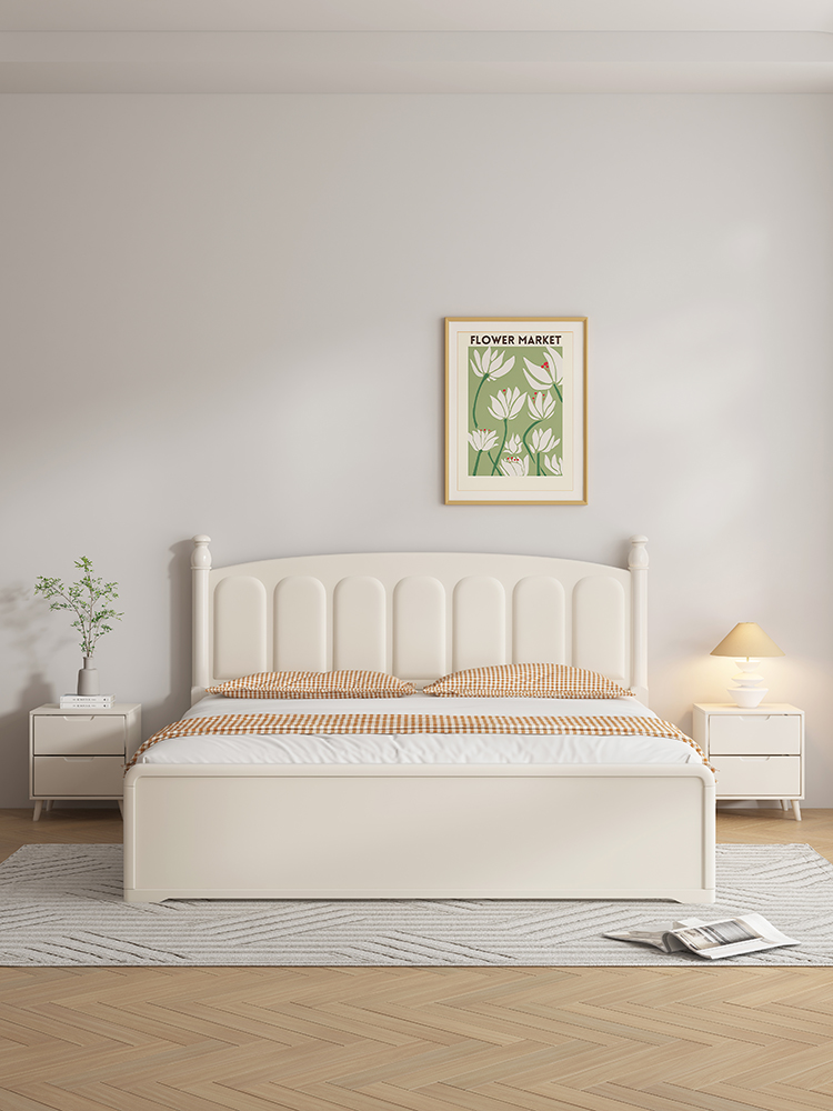 北欧白色全实木箱体床现代简约奶油风格1.8米1.5双人床主卧储物