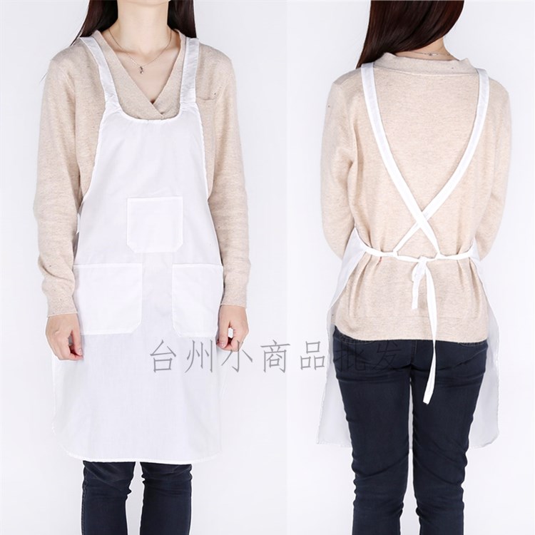 纺织厂工作围裙纺纱女工饭单三个口袋背带交叉固定白色
