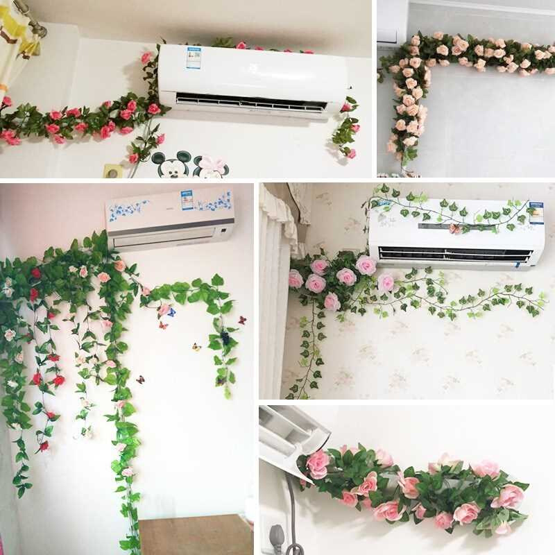 空调管装饰遮挡北欧花空调管道遮挡室内藤条装饰花藤蔓塑料花缠。