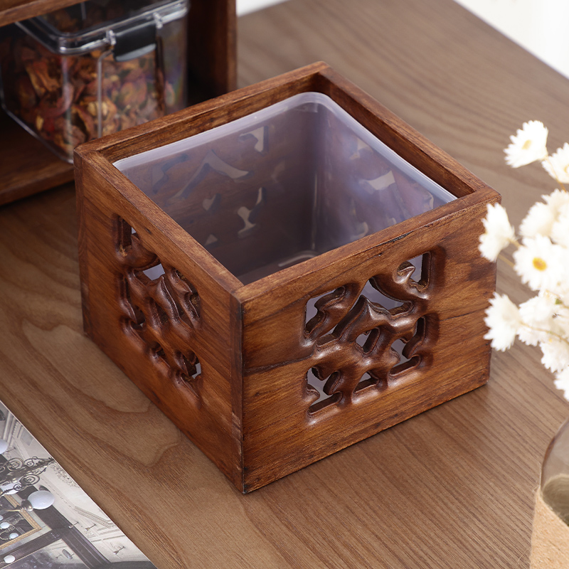 泰吉利复古实木桌上收纳木质盒子木头中式高颜值茶台桌面小垃圾桶