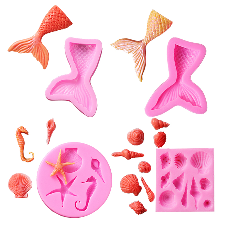 巧克力模具硅胶海洋海星蛋糕装饰鱼尾慕斯模具海螺贝壳海滴胶模具