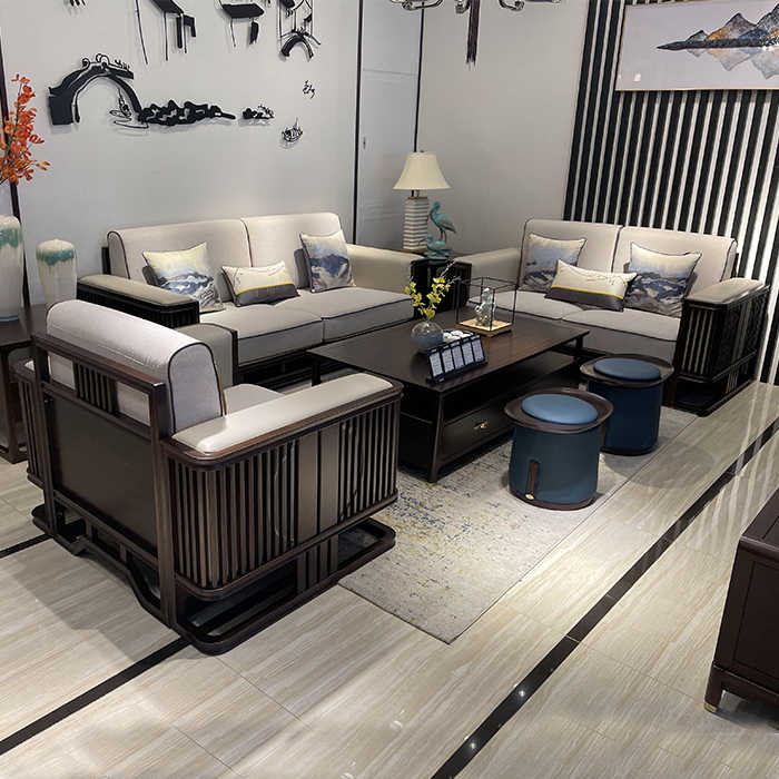 新中式全实木沙发组合禅意大小户型别墅现代中式客厅黑檀木色家具