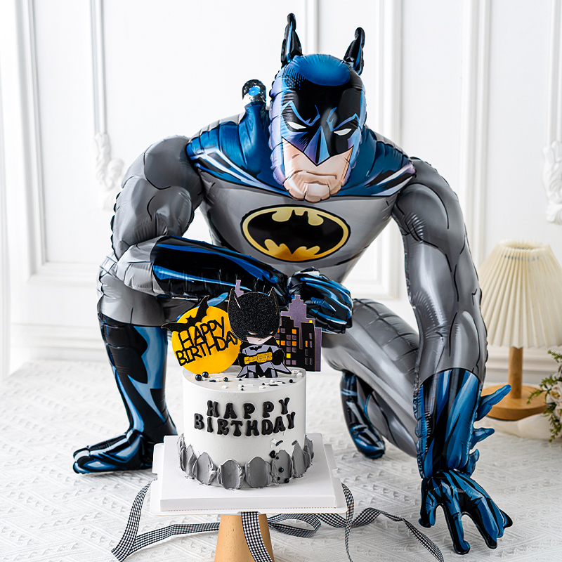 卡通3D立体蝙蝠X铝膜气球男孩黑色生日烘焙蛋糕甜品台装扮摆件