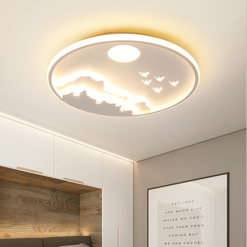 卧室灯现代简约创意吸顶灯北欧白色轻奢山水房间灯新中式书房灯具