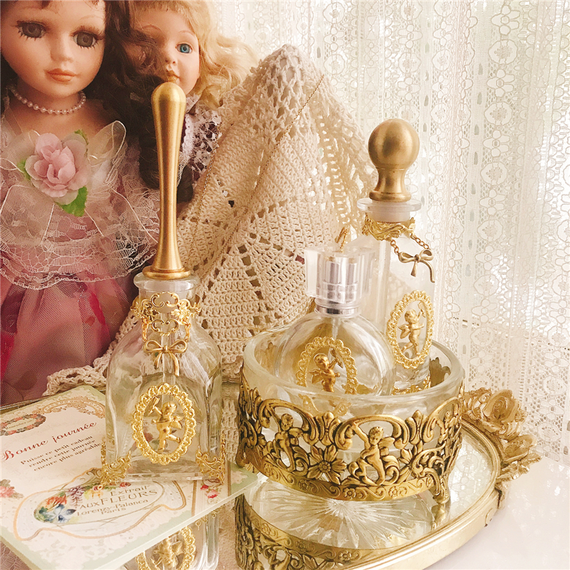 法式复古香水瓶 天使黄铜水晶玻璃瓶 25ML100ML分装瓶 轻奢摆件