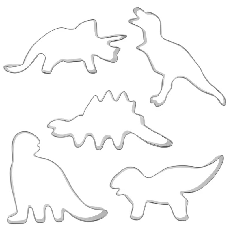 恐龙形状5件套不锈钢饼干模动物模具饼干印宝宝饭团工具水果切模