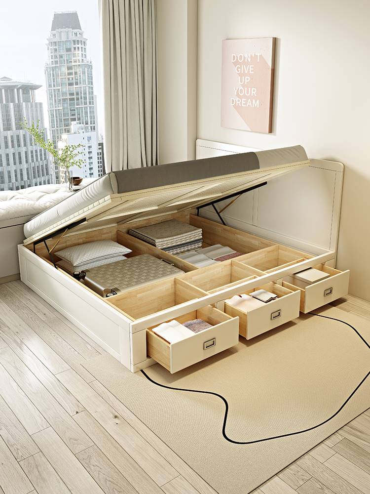 新款日式榻榻米高箱储物床无床头地台实木床1.5米侧开箱体床现代
