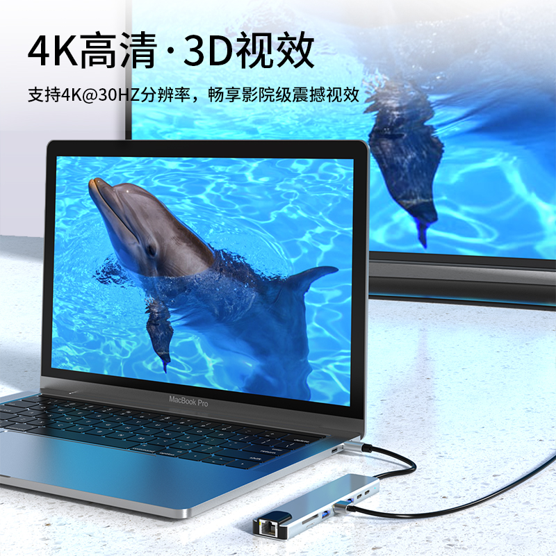 转换器拓展坞网卡USB笔记本适用于苹果macbook pro电脑网线网口显示器投影仪转接头HDMI电视投屏扩展坞