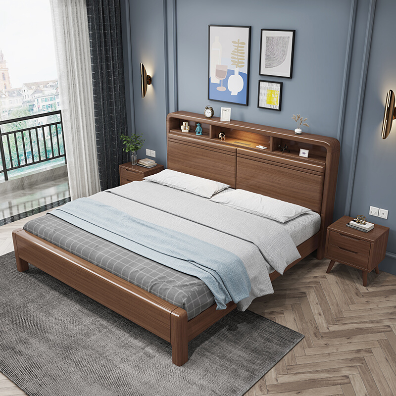 定制北欧实木床现代简约双人主卧大床1.8米卧室储物箱体床1.5米单