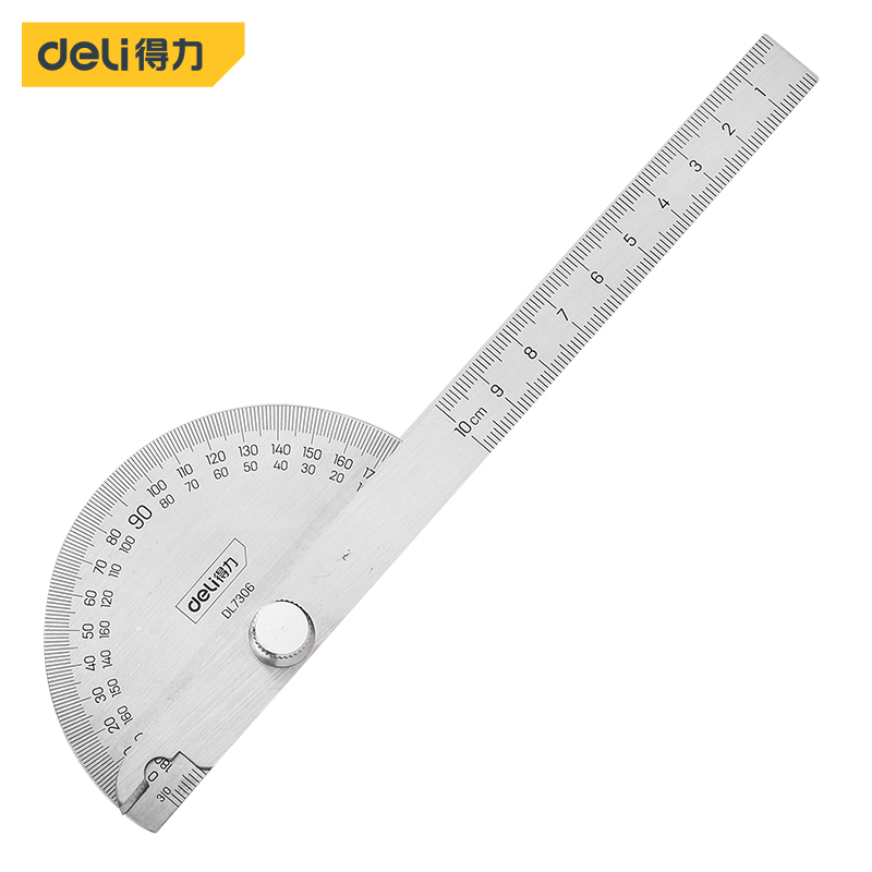 得力工具 不锈钢量角器角度规角度尺 测量角度木工分度规 DL7306
