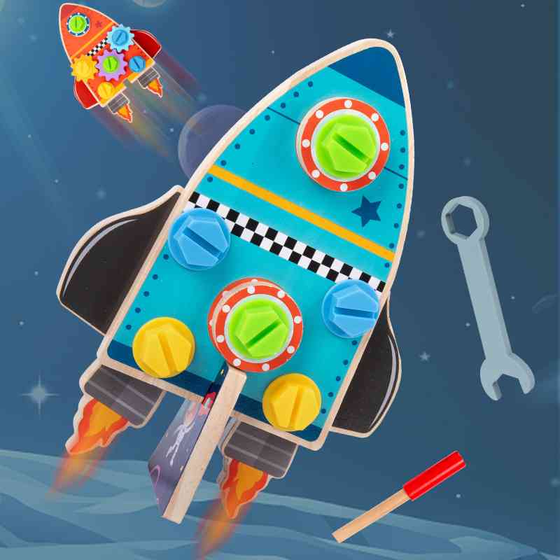 太空螺母火箭拆装游戏 儿童益智早教忙碌工具板木制玩具