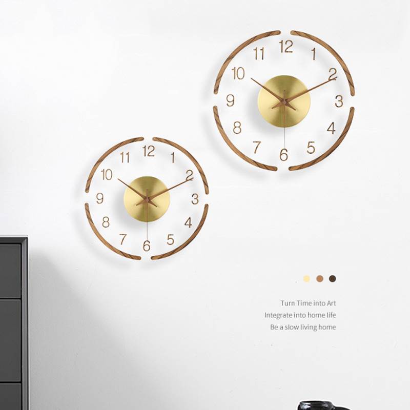 简约壁钟创意挂钟客厅北欧静音时尚黄铜实木亚克力透明时钟钟表