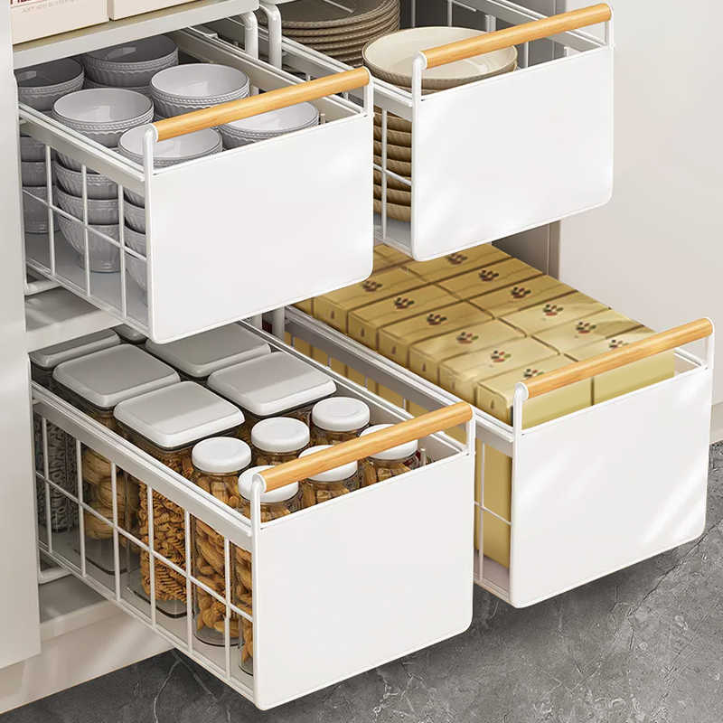 免安装橱柜拉篮厨房双层抽屉式调味料转角碗篮零食柜下水槽置物架