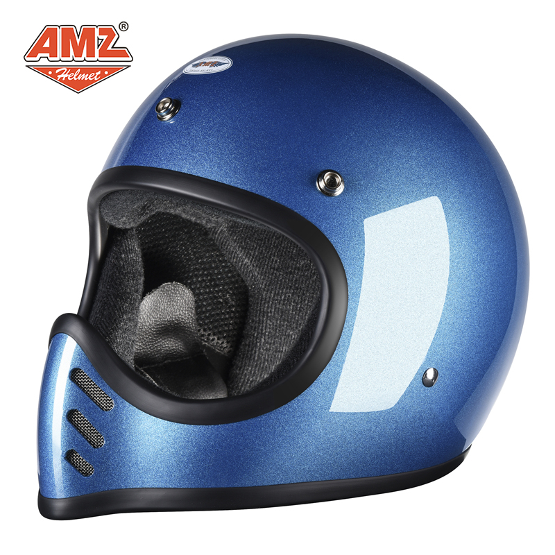 新款AMZ日式尖嘴小盔体个性酷头盔复古机车全覆式玻璃钢四季太空