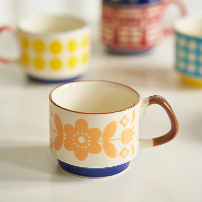 肆月北欧风燕麦早餐杯咖啡杯家用陶瓷马克杯办公室水杯带手柄杯子
