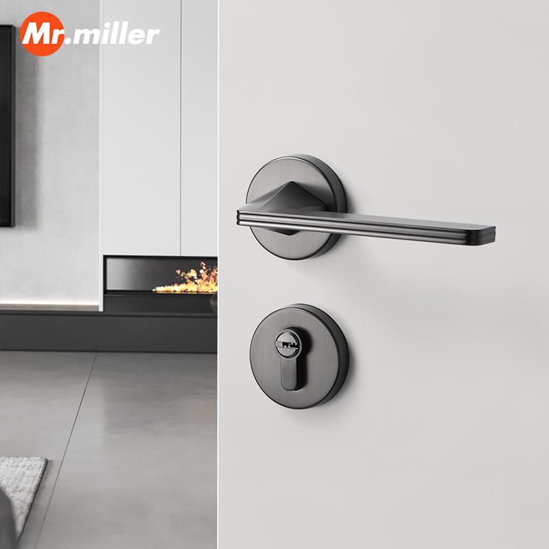 米勒先生室内门锁卧室房间黑灰色木门门把手磁吸静音极简房门锁