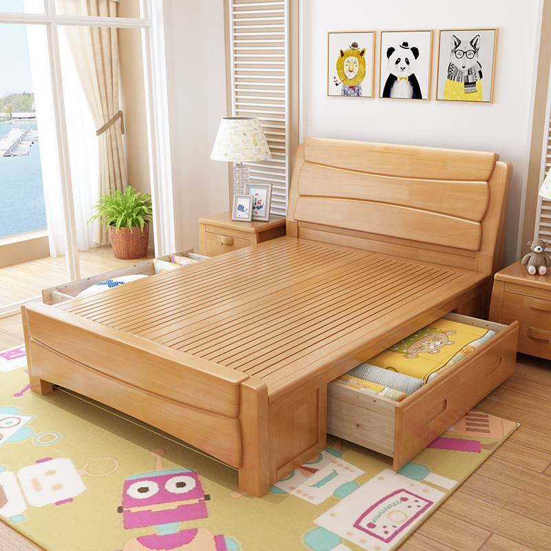 尚品宅配橡木实木床1米8双人床榉木色厂家直销单人床家用1.5x1.9