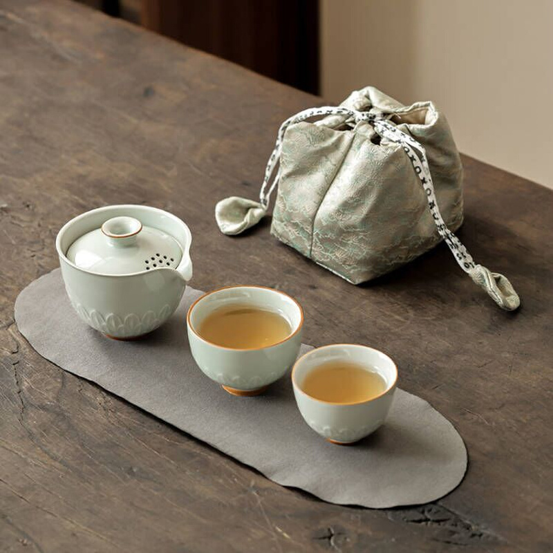 影青旅行茶具一壶二杯快客杯便携式套装户外旅游喝茶装备收纳包