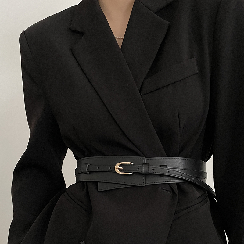 腰带女士2023新款高级感装饰连衣裙配西装外套时尚宽腰封皮带黑色