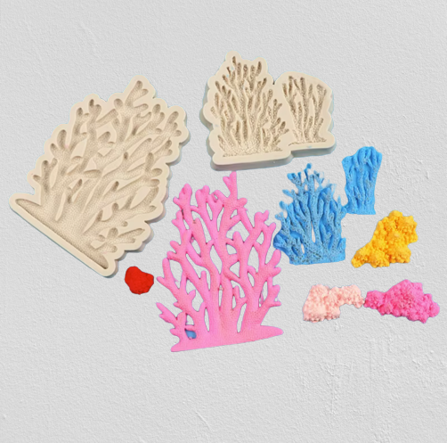 海洋珊瑚海草水草硅胶模翻糖磨具 干佩斯滴胶巧克力烘焙蛋糕装饰