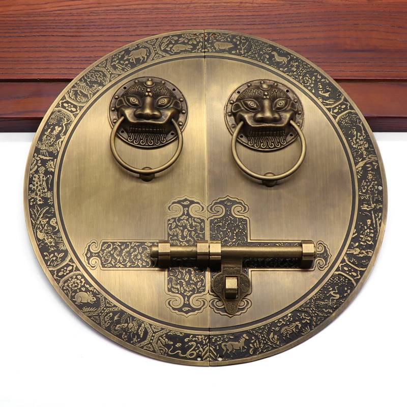 新品仿古大门门栓纯铜圆环拉手圆形插销门锁中式老式门环木门黄铜