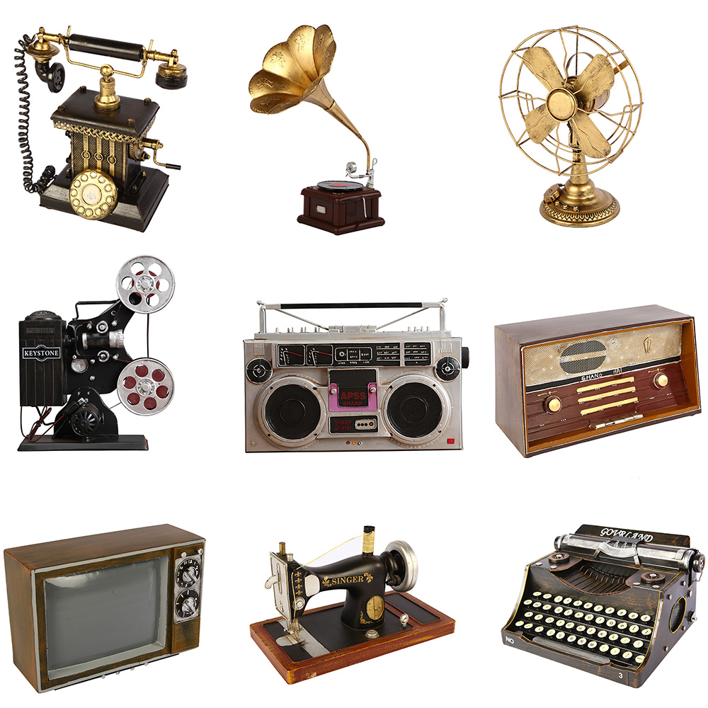 复古老式电视机收音机留声机放映机摄影机打字机模型道具装饰摆件