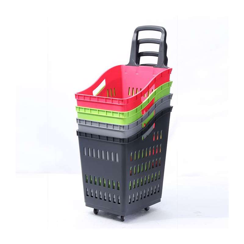 力彩超市购物篮拉杆筐加厚塑料买菜拖篮购物带轮购物车大号篮子