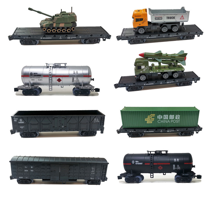 军事合金坦克平板集装箱敞棚车厢仿真火车模型电动男儿童轨道玩具