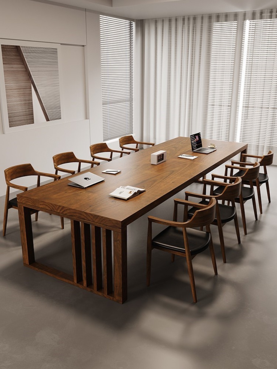 loft北欧实木会议桌长桌现代简约会议室洽谈桌椅组合大桌子工作台