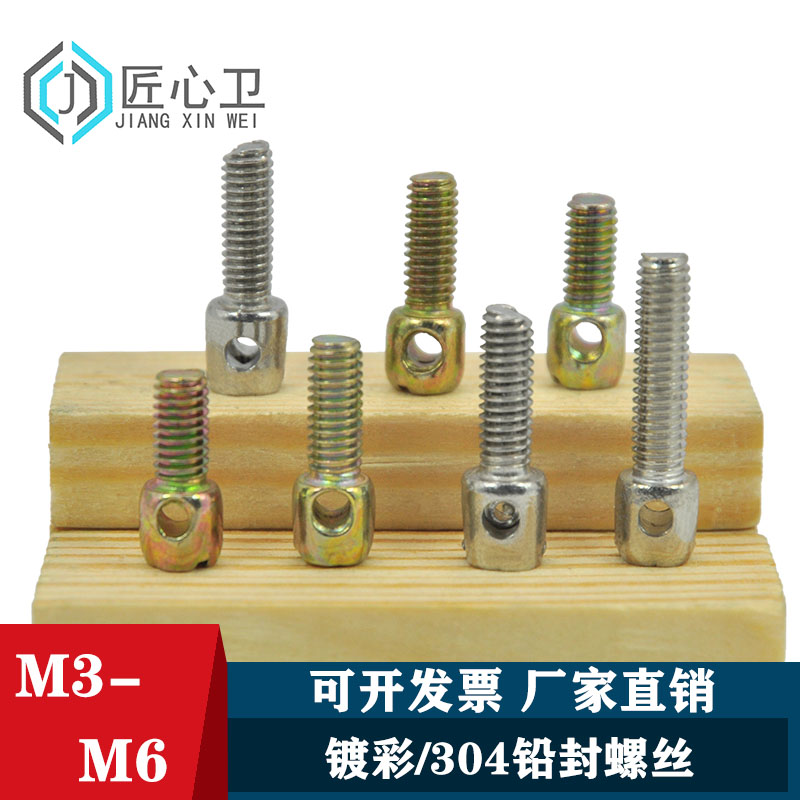304不锈钢/镀彩铅封螺丝钉 电表螺丝封表螺钉带孔螺丝M3M4M5M6*50