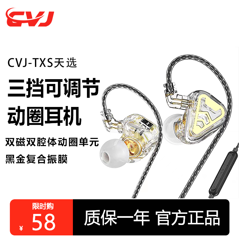 CVJ TXS天选入耳式高音质电脑有线动圈耳机圆孔HIFI游戏typec接口