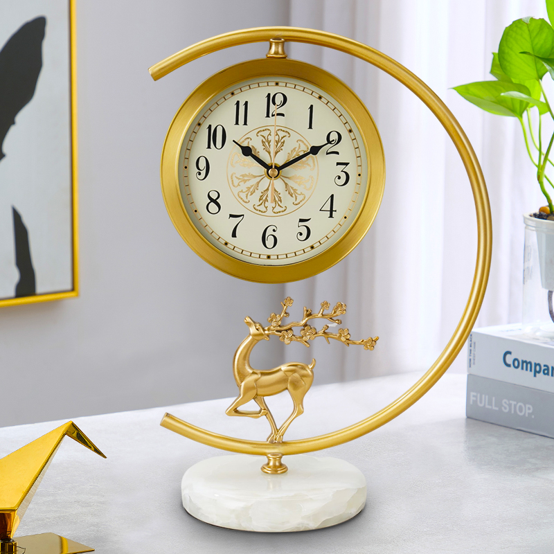 黄铜座钟客厅家用欧式金属时钟摆件桌面台式钟表轻奢现代高端大气