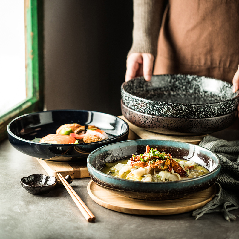 日式餐具深盘陶瓷菜盘子创意碟子家用碗盘套装西餐盘汤盘鱼盘盘子