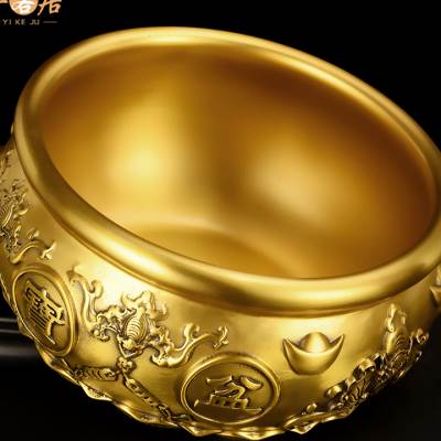 新款铜聚宝盆摆件黄铜米缸招财存钱罐客厅家用实心加厚铜盆铜缸大