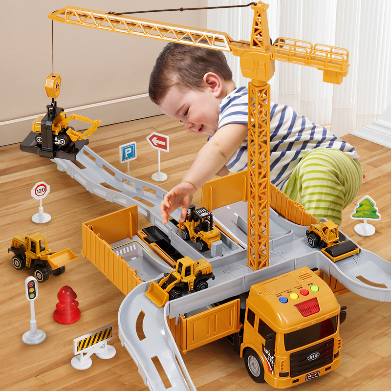 儿童吊车玩具男孩超大号塔吊货柜车卡车工程车挖掘机合金汽车套装