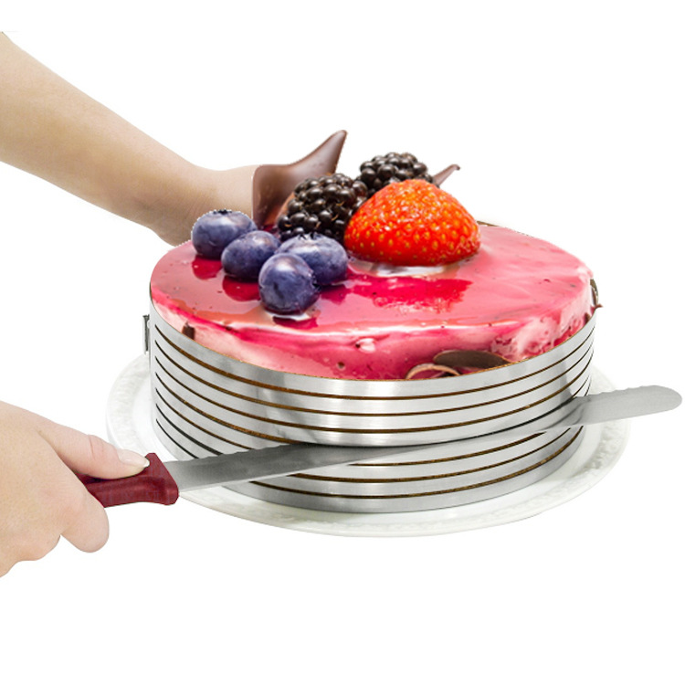 不锈钢可调节分层伸缩慕斯圈 圆形蛋糕模具分层器6寸小号烘焙工具