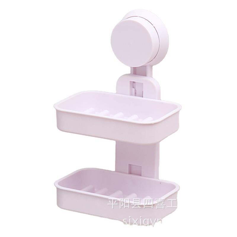 便携式双层吸盘免打孔香皂盒卫生间肥皂沥水海绵收纳架塑料置物架
