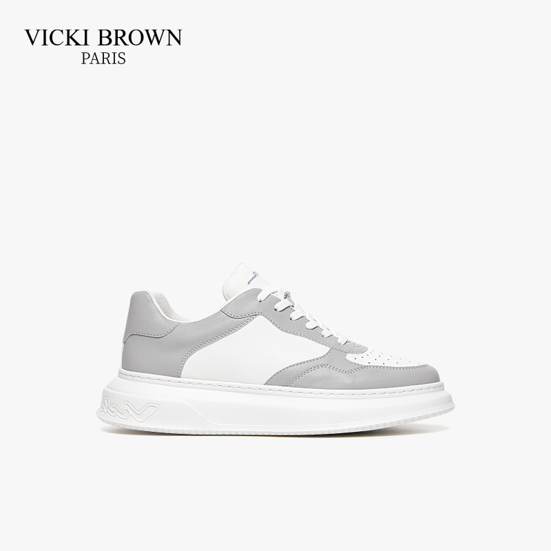 VICKI BROWN法国未毕时尚运动鞋VICKI BROWN新款白灰牛皮革板鞋男