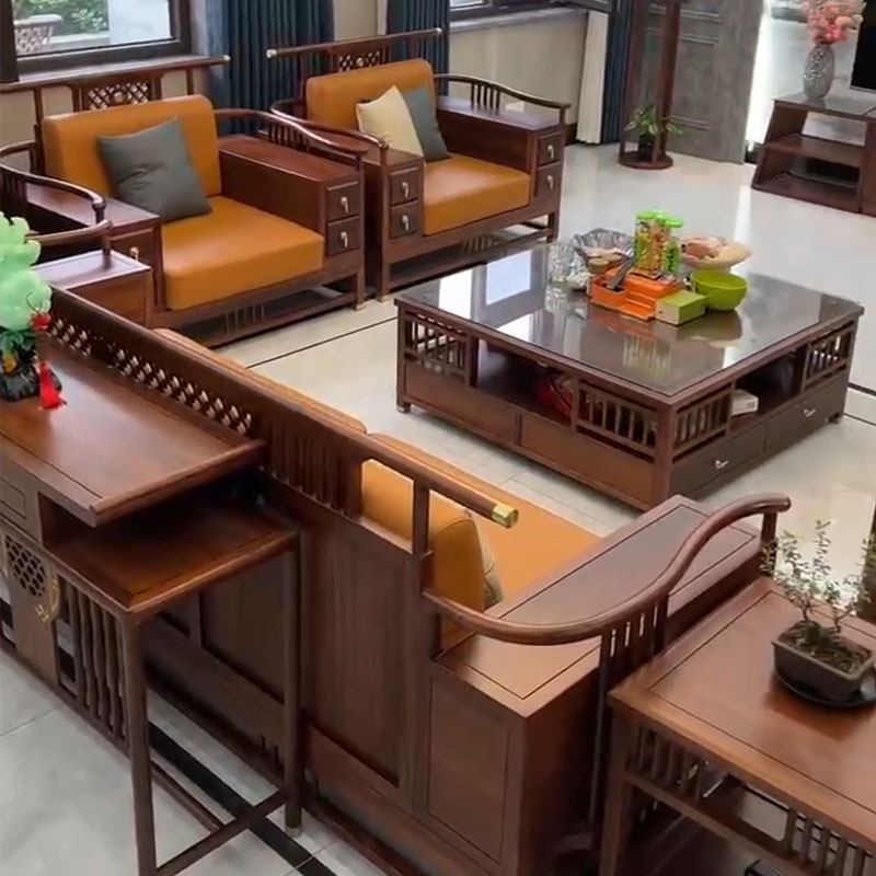 新中式乌金木家用客厅别墅沙发组合禅意简约大户型实木家具可定制