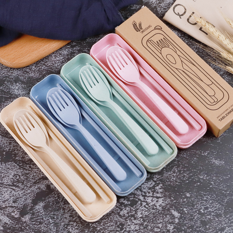 日式创意小礼品便携式餐具盒三件套装学生可爱筷子盒长柄勺子叉子